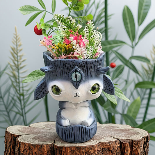 Whimsical Resin Succulent Planter with Cute Animal Face Design - Irregular Shape, Drainage Holes for Indoor/Outdoor Use, Durable Decorative Art for Home, Office, Garden, Indoor Plant Decor | Decorative Pottery | Charming Appeal