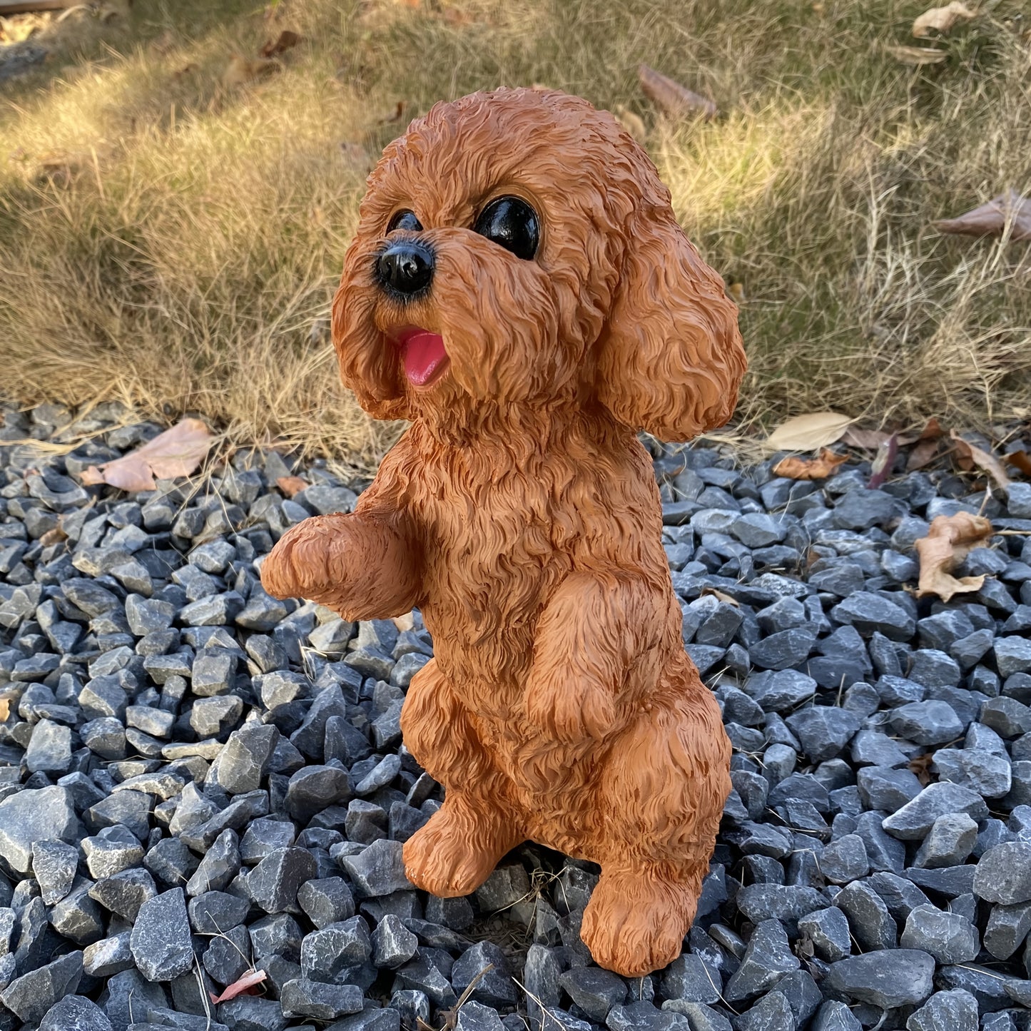 A Lifelike Brown Teddy Dog Figurine, Perfect for Garden Outdoor Decoration And Yard Embellishment.