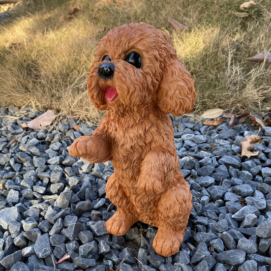 A Lifelike Brown Teddy Dog Figurine, Perfect for Garden Outdoor Decoration And Yard Embellishment.