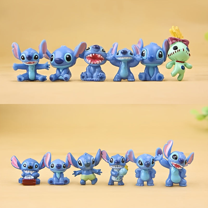 12pcs Set Authorised Stitch Doll Model, Stitch Model, Stitch Dolls, Birthday Gift, Car Decoration, Home Office Ornaments, Potted Plant Cake Decorations, Christmas Gift, Halloween Gift