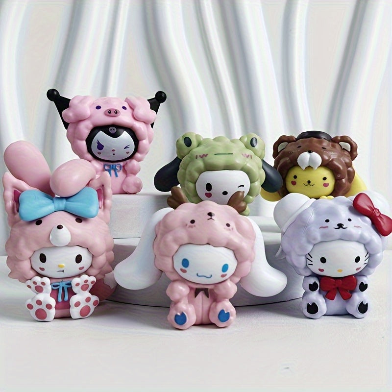 Cute Sanrio Sheep Dress-Up Surprise Box, Random 6pcs Set.Suitable for desktop, home or office decoration, beautifully designed and charming, ideal choice for party birthday gifts or holiday presents, includes Hello Kitty and her friends