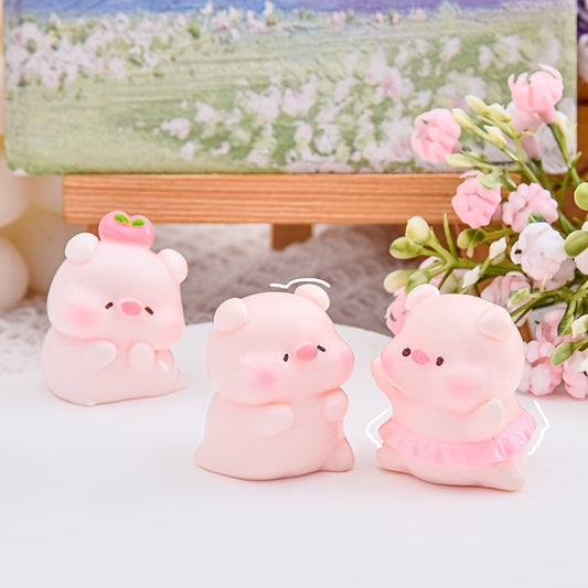 [Peach Pig Figurines] 6pcs Kawaii Peach Pig Figurines, Resin Alphabet Animal Ornaments, Versatile Room Decor, Electricity-Free, with DIY Crafts & Car Accessories