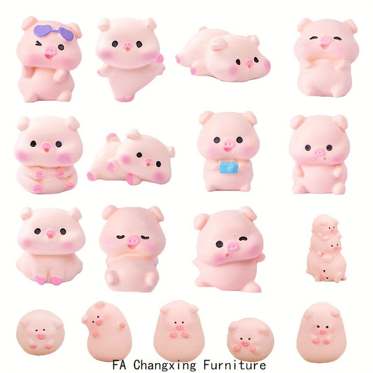 17pcs Pig Figurine Set, Mini Resin Pigs, Bringing Good Luck for Christmas, Valentine's Day, Easter, and Thanksgiving Tabletop Decorations & Gifts, Desktop Car Home Décor Ornaments