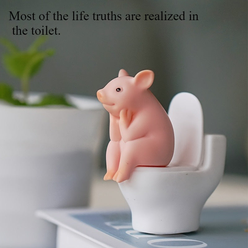 Cute Pink Pig Toilet Statue - a Whimsical Decoration for Offices And Cars, an Ideal Gift for Friends