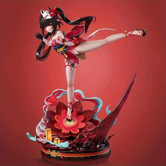 Dynamic Kicking Pose Anime Statue - Red & Black Floral Design, High-Quality Metal Collectible Figurine for Home/Office Decor, Perfect Gift for Birthdays, Weddings, Engagements - Detailed Sculpture, Anime Figurine, Decorative Sculpture, Intricate Design,