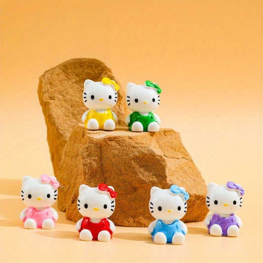 6pcs Sanrio Hello Kitty Official Licensed Figurines - Pastel Colors (Yellow, Green, Red, Pink, Blue,) - Cute Desk Decorations, Birthday Party Decor, Collectible Gifts for Girls & Women - No Electricity Needed, Resin Statues, Hello Kitty Decor, Playful De