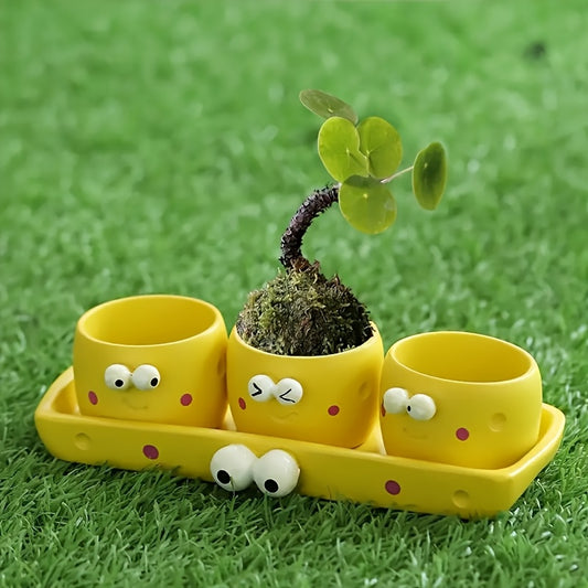 [Whimsical Charm] Handcrafted Cartoon Thumb Succulent Planter - Mini Resin Garden Pot with Adorable Face Design, Indoor/Outdoor Decorative Accessory, Perfect for Christmas, Halloween, Valentine'S Day, Graduation & July 4th Gifts (Plants Not Included), In