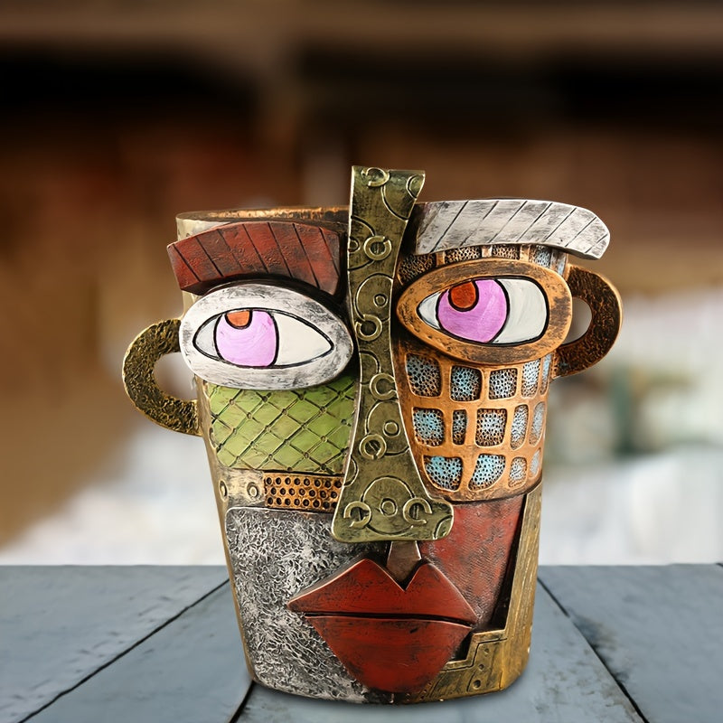 [Modern Face Planter] Modern Abstract Face Art Resin Planter | Creative Human Face Sculpture Flower Pot, Decorative Succulent Pot, Home Office Decor Accessory