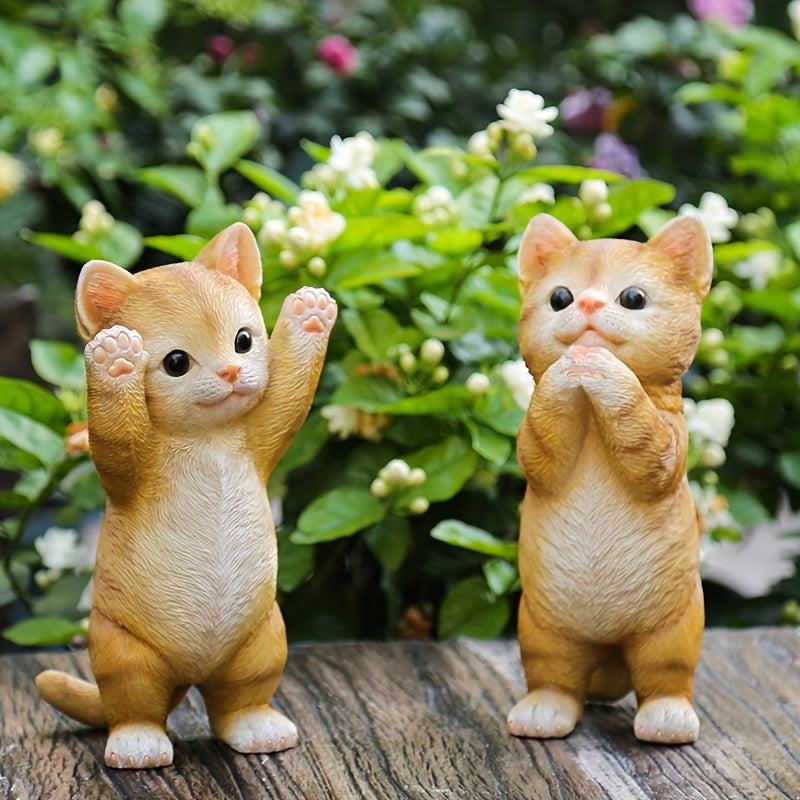 Charming 3D Cat Figurines - Resin Crafted, Adorable Kitten Decor for Indoor & Outdoor Spaces, Perfect for Garden, Desk, and Home Display, Cat Deco