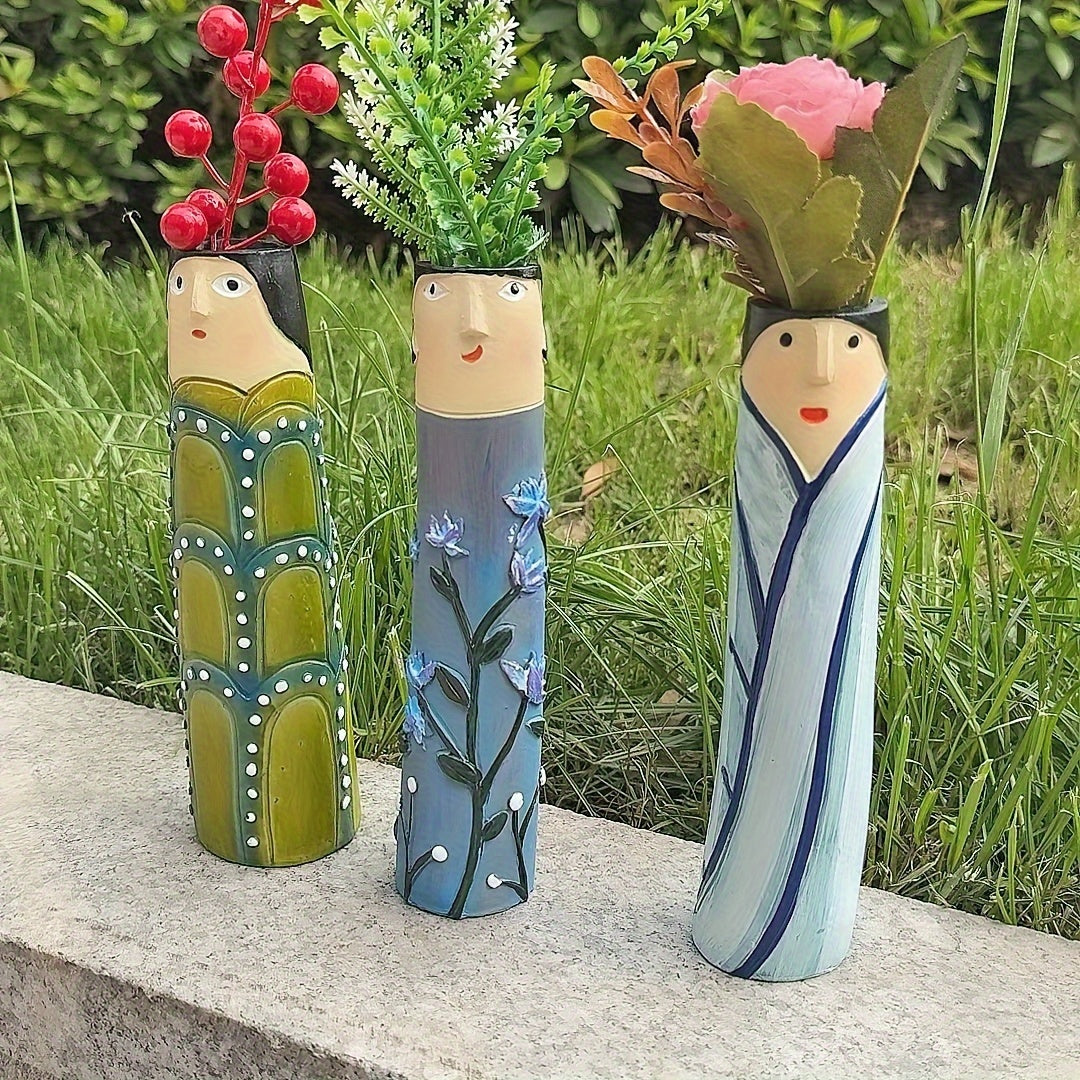 Set of Resin Face Vase Decorative Art Sculpture for Home Design and Creative Artistry