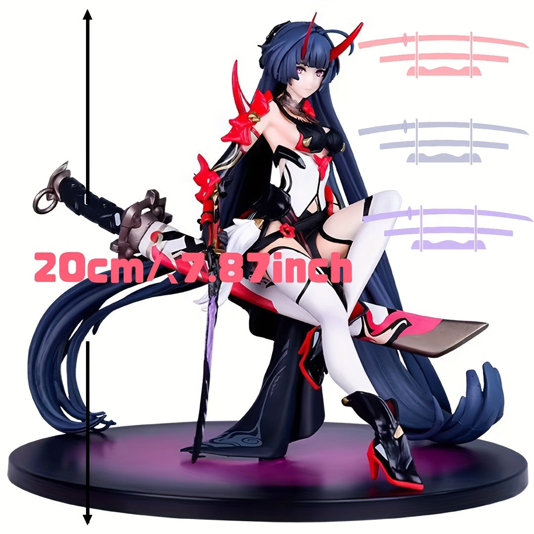 1pc Large 20cm/7.87in Anime Warrior Figurine with Dual Swords - Dynamic Action Pose, Dark Blue & Red Accents - Desktop Decoration, Collectible Gift for Anime Fans, Christmas, Valentine's, Halloween - Compatible with Anime Display Bases, Anime Clothes, Du