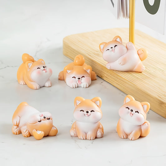 6pcsCharming and mischievous Shiba Inu car interior desktop ornament, micro landscape succulent DIY decorative figurine, suitable for holidays and birthday gifts.