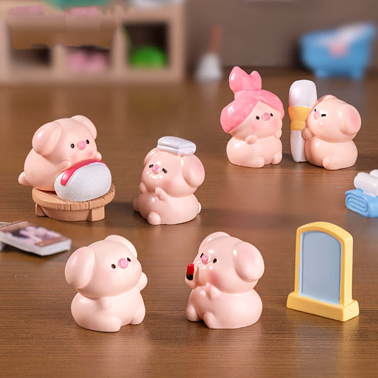7pcs micro-landscape DIY mini pig doll set-cute beauty theme blind bag accessories, doll house decoration small ornaments, handmade scene model materials, desktop potted plant decorations and creative gifts