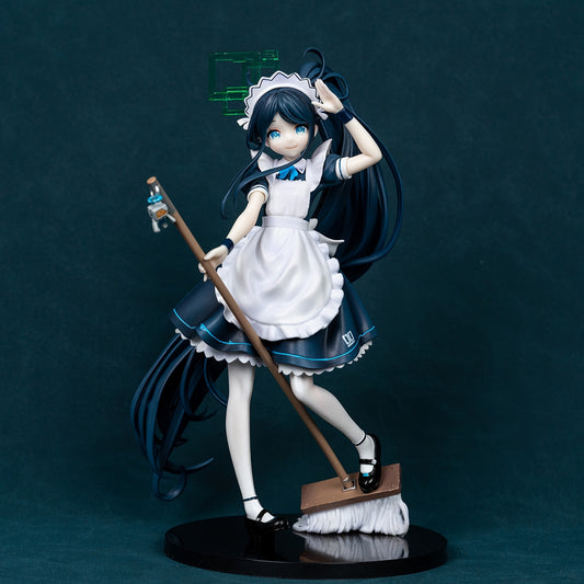Anime Maid Figurine with Mop - Elegant PVC Collectible, Unique Design with Blue Highlights & Lace Details, Perfect Gift for Anime Fans, Car Dashboard or Desktop Decoration (Mixed/White/Black), Anime Figurine, Collectible Figurine, Detailed Lace Accents,