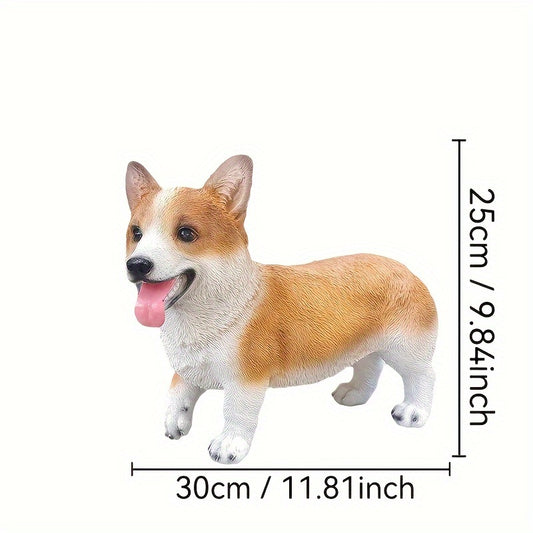 1pc Cute Corgi Dog Statue - Realistic Outdoor/Indoor Decoration with Expressive Eyes & Tongue, Brown-and-Tan Puppy Decor for Garden, Patio, Wedding, Home - No Electricity Needed, Durable Resin Construction, Dog Figurine, Garden Decor, Expressive Animal,