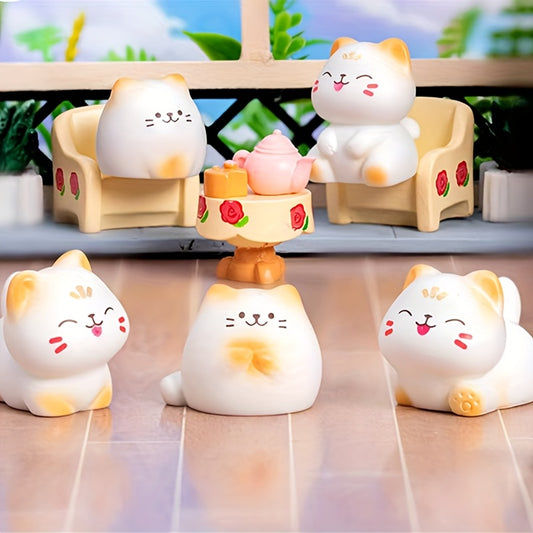 8pcs Creative Mini Landscape Cartoon Lucky Cat Resin Figurine, Cute Kitty, for Interior Decoration, DIY, Desktop, Garden Decoration, Dollhouse