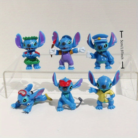 Disney Licensed, Suitable for Over 30+ Scenes, Limited Edition Collectible 6pcs Set Mixed Stitch Cars Figurines Stitch Bouquet Capsule Toy Figures