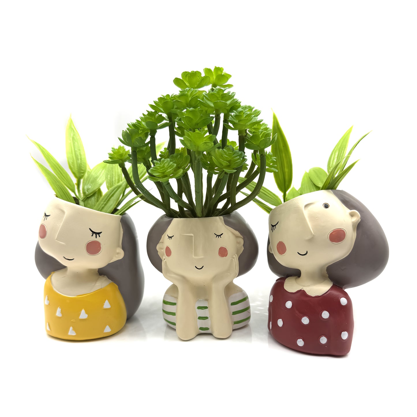 Small Fairy Head Planter, Succulent Pots, 3 Inches Girl Face Flower Pot Cute Resin Cactus Planters with Drainage Decorations, Gift for Women and Garden Decor