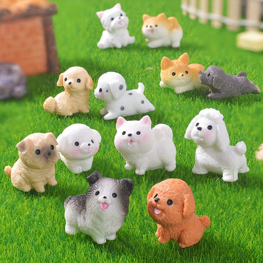 12-Pack Classic Style Handcrafted Resin Cartoon Dog Miniatures - Versatile Animal Figurines for DIY Micro Landscape, Home & Office Decor, Ideal for Christmas, Halloween, Thanksgiving & All Occasions