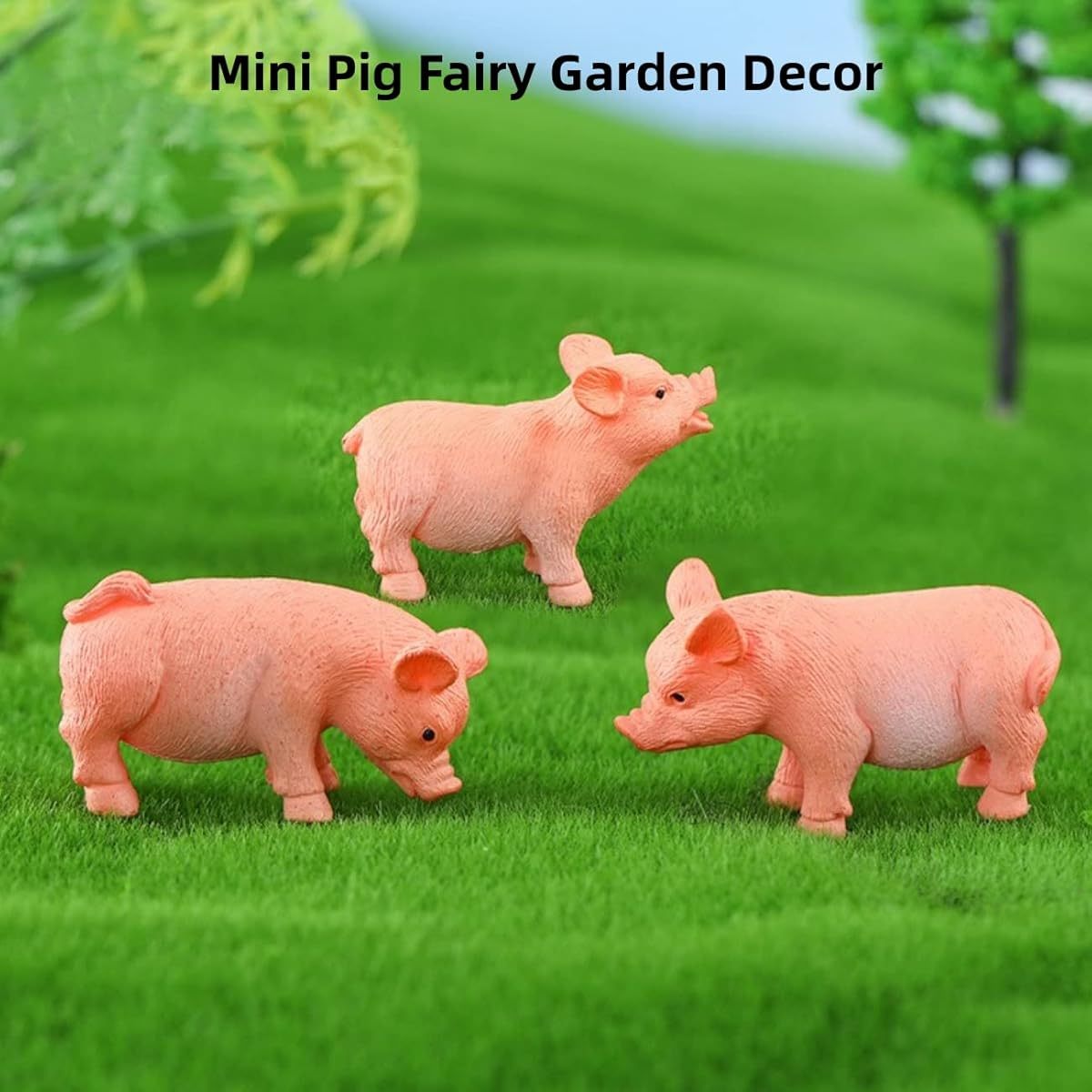 LONCESS Miniature Pig Fairy Garden Accessories, Pink Pig Figurines for Cake Decoration, Landscape Decor and Collection Decor