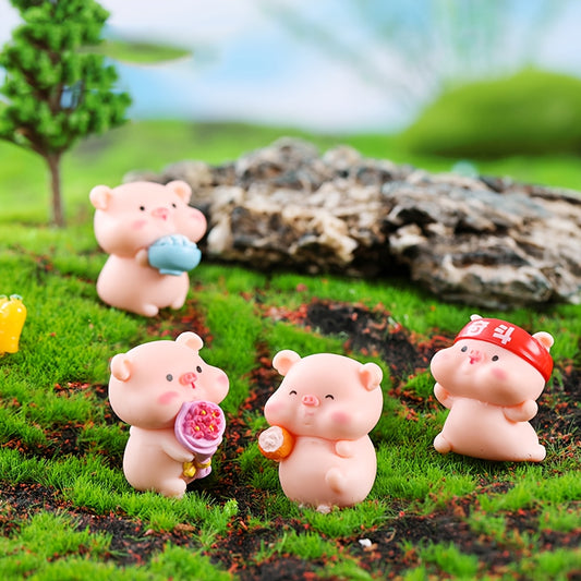 6pcs Kit Cute Cartoon Struggling Pig Naughty Pig Dumb Micro Landscape Ornament Plastic Accessories