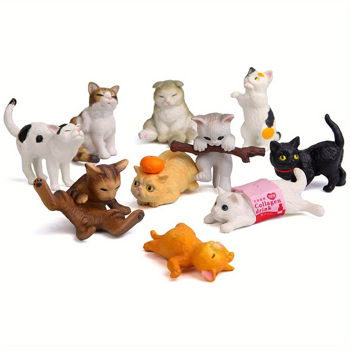 10 Realistic Kitty Figures - Mini Cat Figure Collection Playset Kitten Easter Eggs Cake Topper Christmas Birthday Gift for Cat Lovers