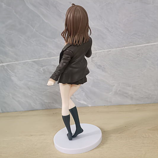 Cute Anime Girl in School Uniform - Brown-Haired, Black Skirt & Cardigan, Red Bow Tie, Black Boots, ABS Material, Ideal for Desk or Car Decor, Desk Accessory | Schoolgirl Anime | Detailed Costume