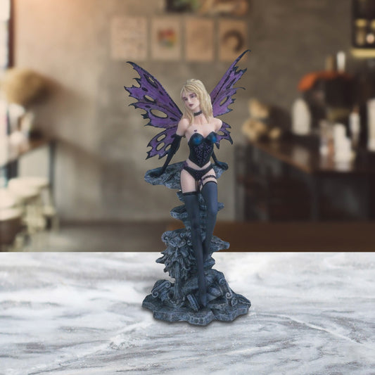 12"H Purple and Black Fairy With Gargoyle Fountain Figurine Statue Home/Room Decor and Perfect Gift Ideas for House Warming, Holidays and Birthdays Great Collectible Addition