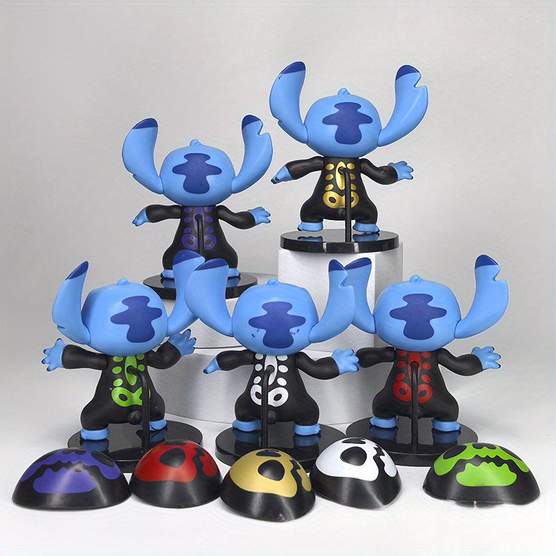 Disney Licensed, Over 40+ Scenes Suitable for Display, Limited Edition High Playability with Mask 5pcs Set Cartoon New Stitch Funny Face Changing Childhood Memories Anime Character Figurine