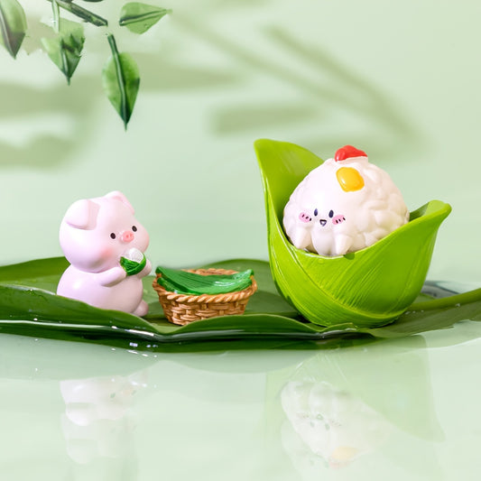 8pcs Whimsical Dragon Boat Festival Rice Dumpling & Pig Figurine Set - Cute Resin Micro Landscape Decor for Desktop & Outdoor, Perfect DIY Gift Accessories, Christmas Decor