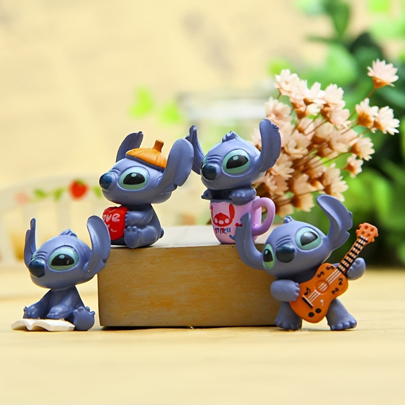 4pcs Disney Stitch Cartoon Fairy Tale Statue Set - Handmade Model, Very Suitable for Birthday Party, Car Decoration, Home Office Display and Holiday Gifts Christmas, Halloween, Thanksgiving, Easter