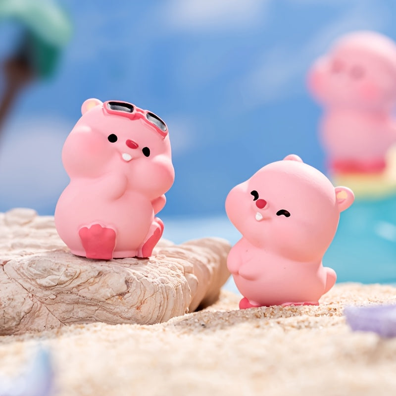 4pcs Cartoon Creative Pink Beaver Figurine Dollhouse Decorations, Beach Landscape Beavers, Moss Bottle Landscaping Accessories, Potted Plant Ornaments, Car Miniature Figures, Desktop Trinkets, Gift Small Gifts