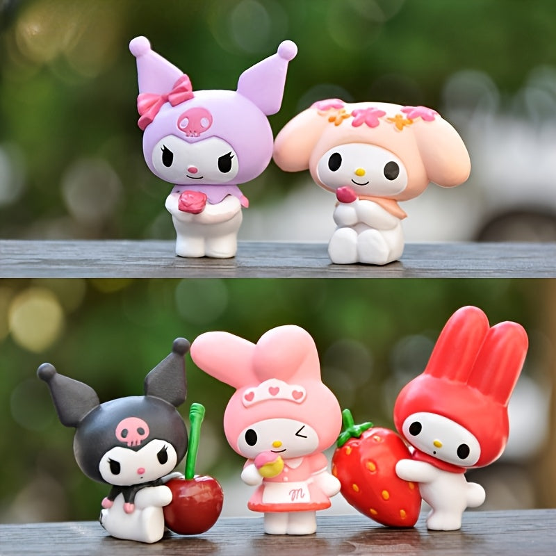 Sanrio 5pcs Hello Kitty Kuromi My Melody Hello Kitty Figurine Set for Desk Decor, Home Decoration and Gifting - Character Model Statues - Halloween Easter Christmas Gifts