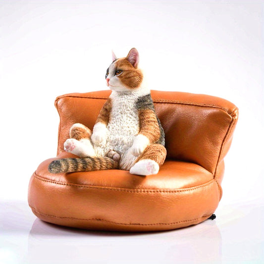 [Simulated Cat Decoration] 1 Set Simulated Three-Flower Orange Cat Plus Sofa Decoration | Small Home Handmade Doll Gift