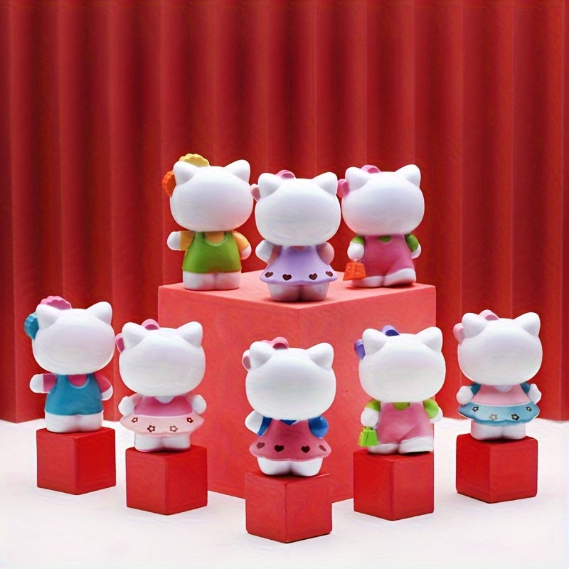 [8pcs Hello Kitty Dolls Set] [] Sanrio Hello Kitty 8pcs Set Of Dolls Hello Kitty KT Cat Animation Around Dolls, Cartoon Toys Doll Cake Baking Decoration Car Model