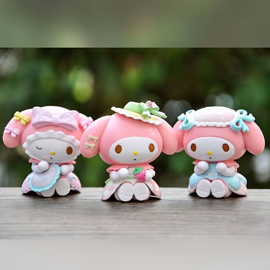 6pcs SANRIO for hello kitty Tea Party Figurines - Cute Anime-Style PVC Collectible Desktop Decor with Pastel Colors, Holiday Themes (Christmas, Valentine'S Day, Easter) - No Electricity Needed, Perfect for Hello Kitty-Themed Rooms, for Hello Kitty Decor,