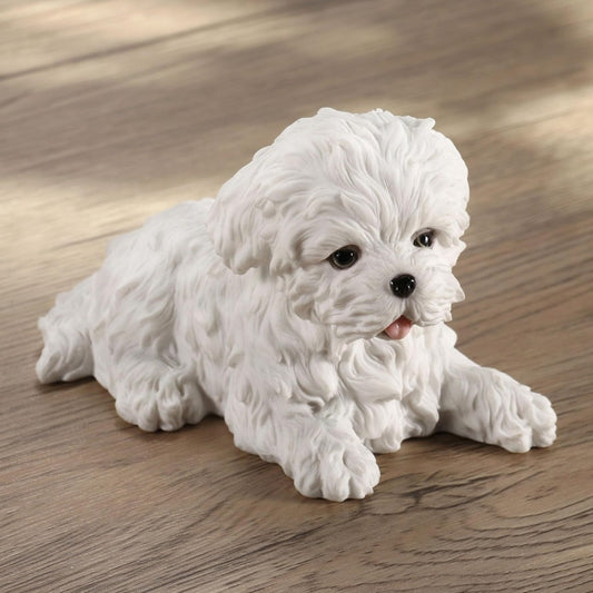 Maltese White Terrier Puppy Dog Resin Figurine - High-Quality Fabric, No Electricity Needed, Indoor/Outdoor Decor for Home, Office, or Gift, Pet Decoration, Playful Design, Realistic Fur Texture
