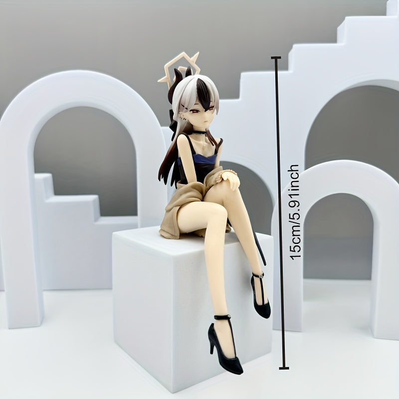 Anime Girl Figurine - with Expressive Red Eyes, Elegant Dark Blue Dress, Collectible PVC Desk Decor, Chibi-Style Decoration for Anime Fans, Birthday/Halloween/Christmas Gifts for Girls & Adults, Anime Figurine, Gift Item, Stylized Hair Design, Detailed C