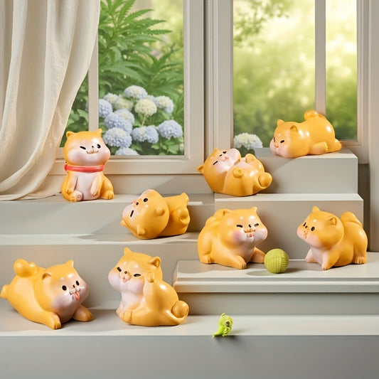8pcs Shiba Inu Resin Decorative Figurines, DIY Mini Desktop Ornaments, Animal Doll Accessories, Minimalist Design with Matte Texture, Statue Decorations for Various Room Types, Indoor Use, No Electricity Needed