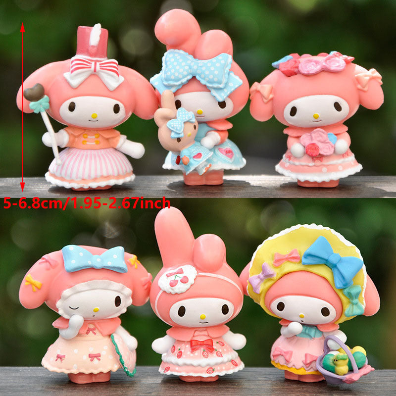 Perfect Gift to Express Emotions 6pcs Sanrio Doll Tea Party Hello Kitty for Room, Cake, Car Ornament Perfect Gift to Express Emotions