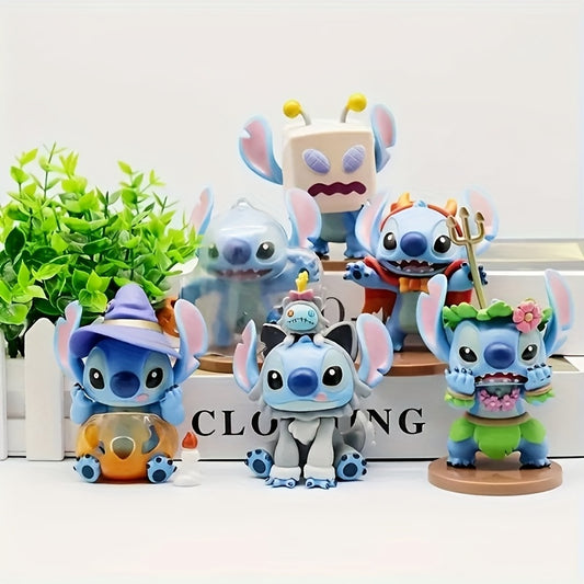 6pcs Disney Stitch Character Figurines Set, Multi-Design PVC Dolls Models Ideal for Desktop Decoration, Birthday Christmas Gifts