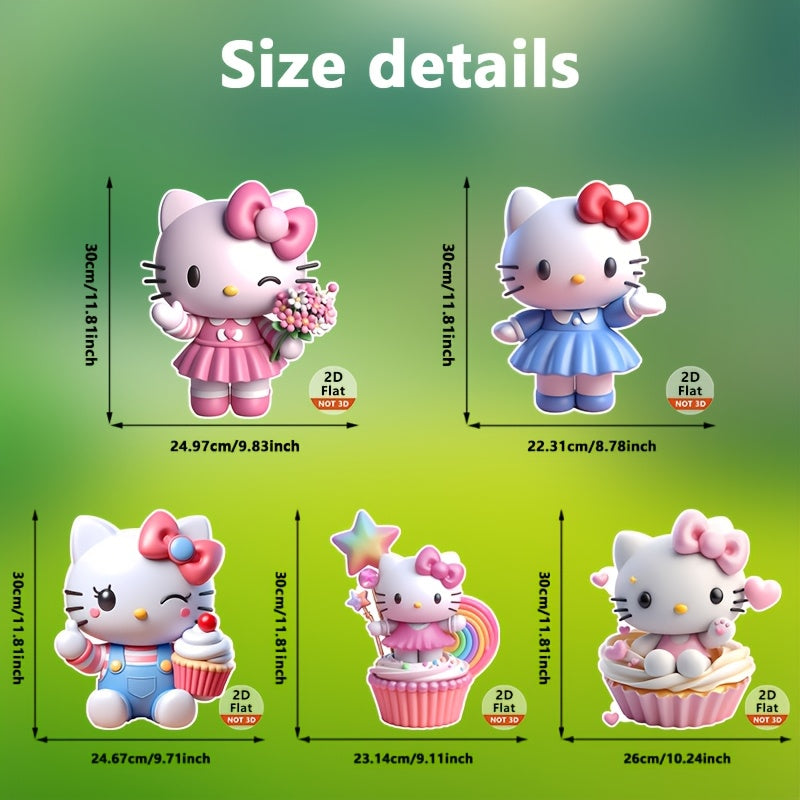 [2D Flat] 5pcs Sanrio for hello kitty 2D Flat Holiday Decorations - Festive Cat Figurines with Flowers, Cupcakes, and Star Wand - Plastic Garden Lawn Signs for Outdoor Seasonal Celebrations, Party Supplies|Playful Design|Durable Plastic, for Hello Kitty