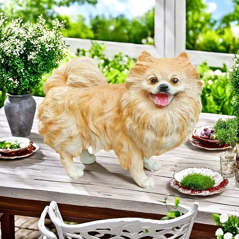Hand-Painted Pomeranian Statue - Resin, Rustic Style Animal Sculpture for Garden, Patio, Lawn, Café Decor - Ideal for Valentine's Day, Mother's Day, Graduation, Easter Gifts, Statues for Home Decor
