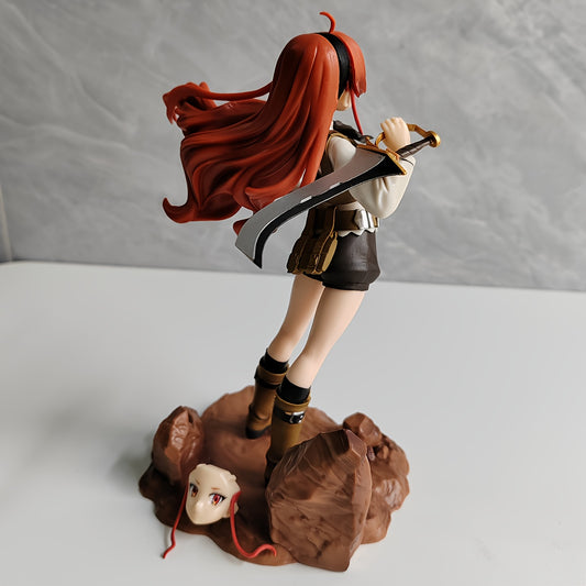 Anime Warrior Girl Figurine with Interchangeable Faces - Red-Haired, Mixed Color ABS Resin Model for Car & Desk Decor, Enhances Social Skills
