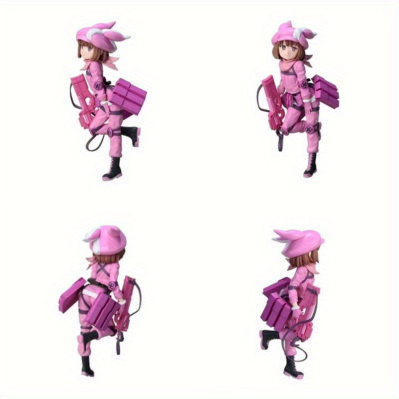 Gun Gale Online LLENN Action Figure - Pink Combat Outfit Collectible with Bunny-Ear Hat, Dynamic Battle Stance, Signature Weapon & Tactical Backpack, 6" Anime Figure for Display, High-Quality Articulated Pose, Display Figurine, Detailed Outfit, Textured