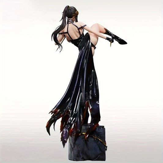 Large Anime Character Figure, Assassin Style - Fighting Pose, Black and Red Armor with Golden Accents, Red Rose Base - Perfect Gift for Anime Fans, Desktop Decoration, Collectible Figurine, Dynamic Design, Exquisite Craftsmanship, Metallic Texture