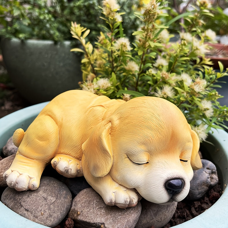 1pc Sleeping Puppy Animal Figurine Garden Balcony Decoration Green Plant Pot Landscape Creative Resin Craft