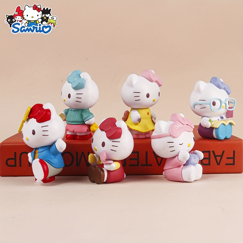 6pcs Sanrio Licensed, for Hello Kitty Collectible Figurine, 2 Inch Desktop Collectible, Perfect Gift For Family And Friends