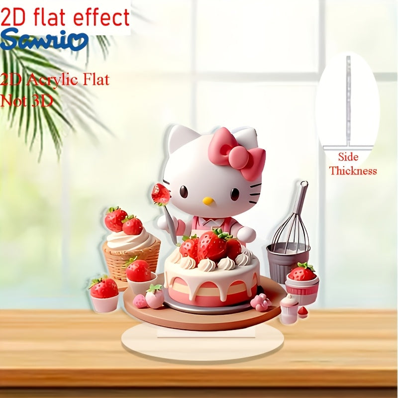 2D Flat, Sanrio for hello kitty Strawberry Cake Acrylic Decorative Plaque - 2D Flat Design, Pink Bow & Red Dress, Ideal for Birthday Parties & Sweet Celebrations, Collectible Gift for Anime Fans, Multi-Functional Home Decor, Tabletop Display, Perfect for
