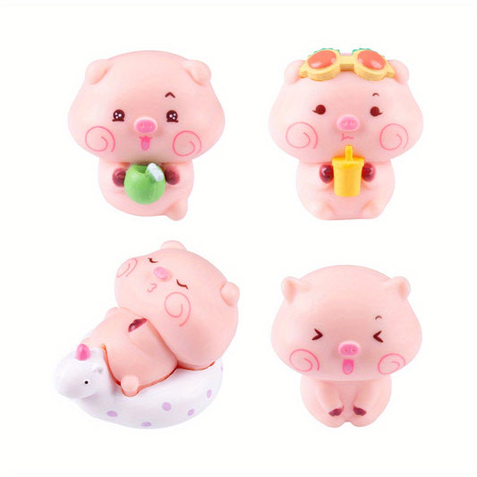 5pcs Cute Pig Figurines - Adorable Miniature Decorative Statues with Floral & Fruit Designs, Perfect for Garden, Home, Car, or Desk Decor, Indoor/Outdoor Use, Plastic Material, No Power Needed, Pig Decor